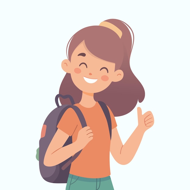 Glückliches lächelndes Mädchen mit einem Rucksack im flachen Stil Vektorillustration
