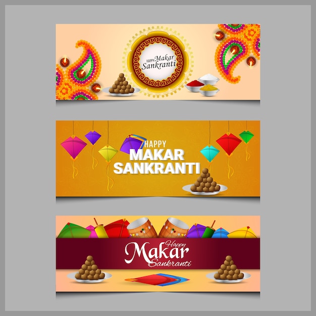 Glückliches makar sankranti bannerset