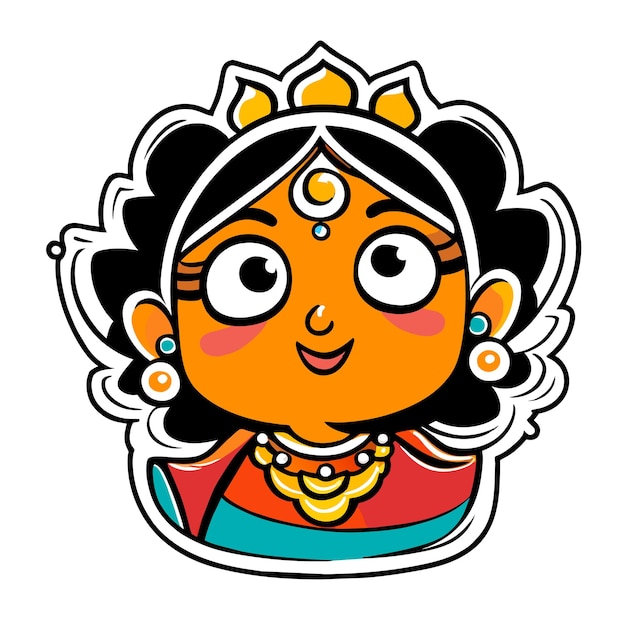 Vektor glückliches navratri krishna durga janmashtami handgezeichnetes flaches stilvolles cartoon-sticker-ikonenkonzept