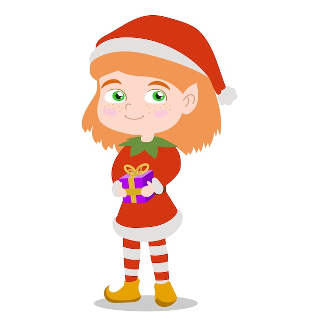 Glückliches nettes kleines Mädchen, das rotes Weihnachtskostüm trägt