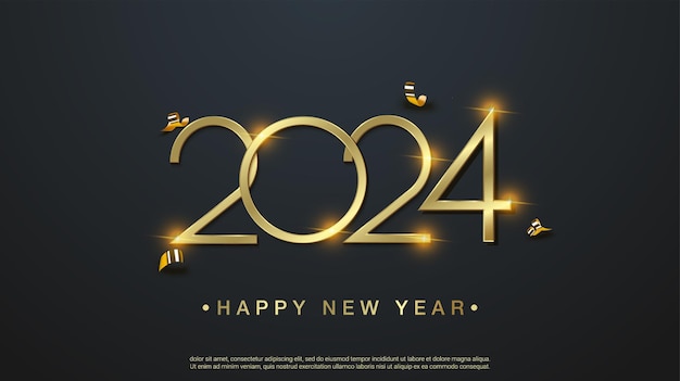 Vektor glückliches neues jahr 2024 luxuriöse goldene nummer auf schwarzem hintergrund