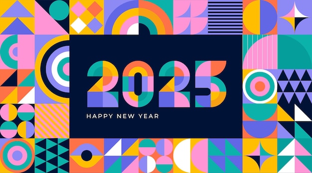 Glückliches neues Jahr geometrische moderne Stil Design Konzept Illustration Banner Poster und Hintergrund