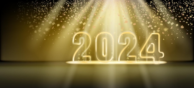 Vektor glückliches neujahr 2024 glänzendes licht funkelt im hintergrund