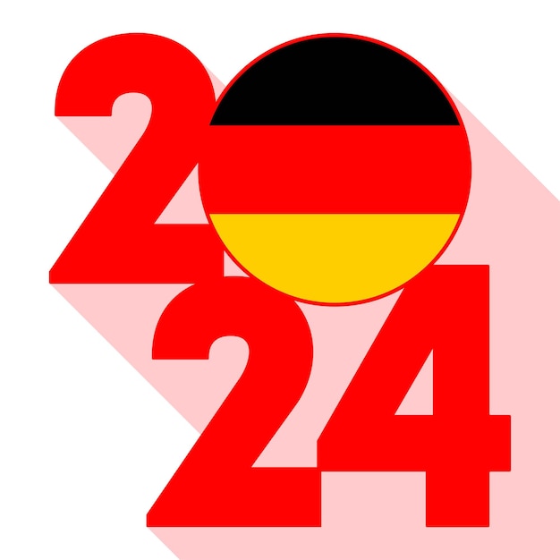 Vektor glückliches neujahr 2024 langes schattenbanner mit deutscher flagge im inneren vektorillustration