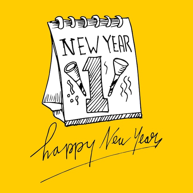 Glückliches neujahr-dudle und skizze-illustration