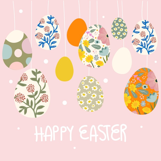 Glückliches Ostern Ostereier mit abstrakten Blumen für den Druck von Grußkarten Aufkleber Frühlingsferien