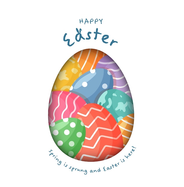Glückliches Ostern-Poster mit leuchtendem Ostereier und spielerischem Text Ostern-Ferien Frühling