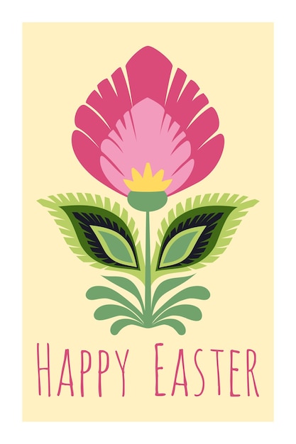 Glückliches Osternplakat mit traditionellem ethnischen Muster Volksornament mit Blumen