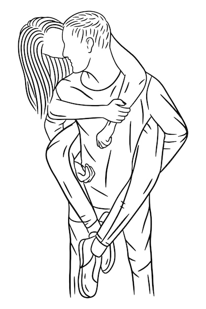 Glückliches Paar Freund und Freundin Frauen Männer Mädchen Strichzeichnungen Illustration