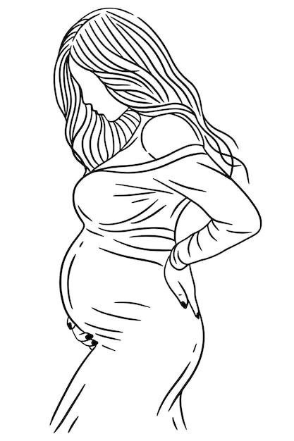 Glückliches paar mutterschaft pose mann und frau schwanger line art illustration