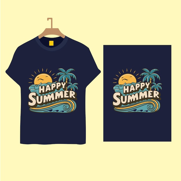 Vektor glückliches sommer-vintage-t-shirt-vektor-design mit vorlage