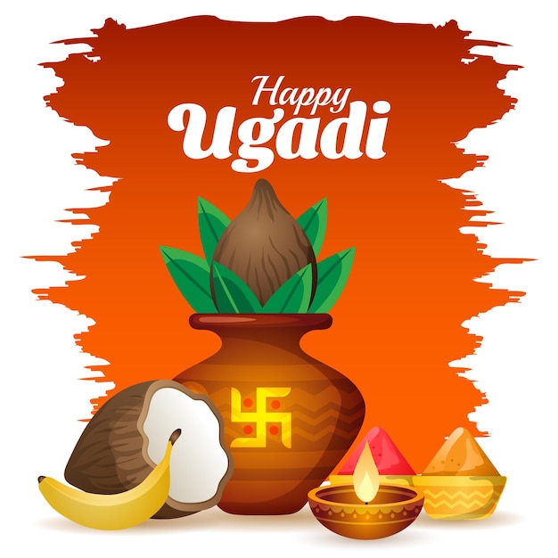 Vektor glückliches ugadi-festival feiern begrüßung hintergrund vektor