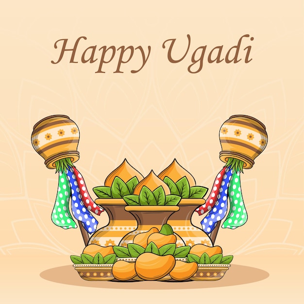 Vektor glückliches ugadi konzeptdesign