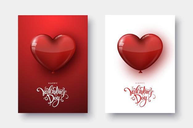 Glückliches Valentinstagplakat mit realistischen Herzballons