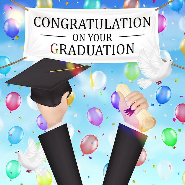 Glückwunsch-abschlussfahne und -diplom, hut
