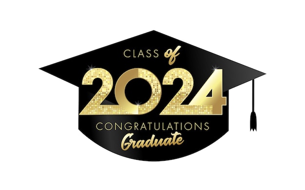 Glückwunsch absolvent 2024 kreatives symbol mit schwarzen und goldenen elementen prom-banner-konzept
