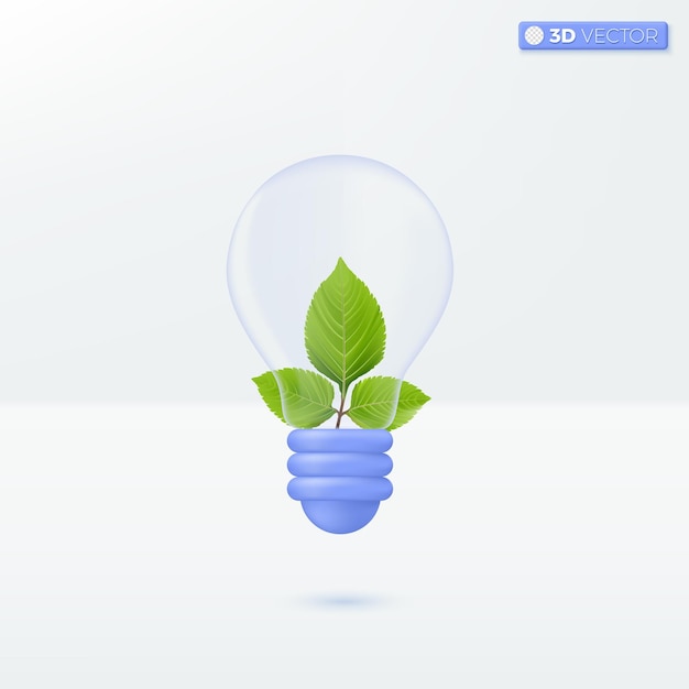 Glühbirne Transparenz und grünes Blatt entwickeln Umwelt Ökologie Idee Metapher 3D-Vektor isoliert Illustrationsdesign Cartoon Pastell Minimaler Stil Sie können für mobile App ux ui Printwerbung verwendet werden