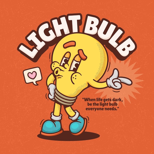 Glühbirne Trendy Retro Cartoon Vektor von Hand gezeichnet