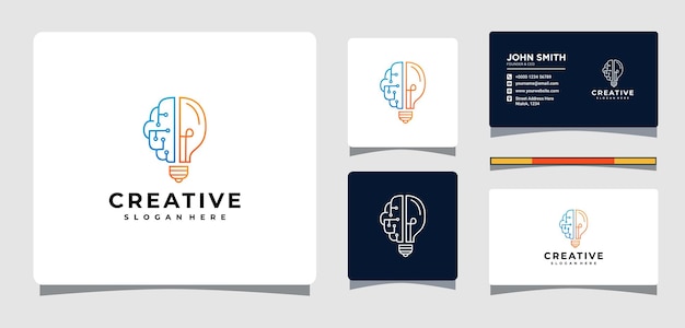 Glühbirne und gehirn-logo-vorlage mit visitenkarten-design-inspiration