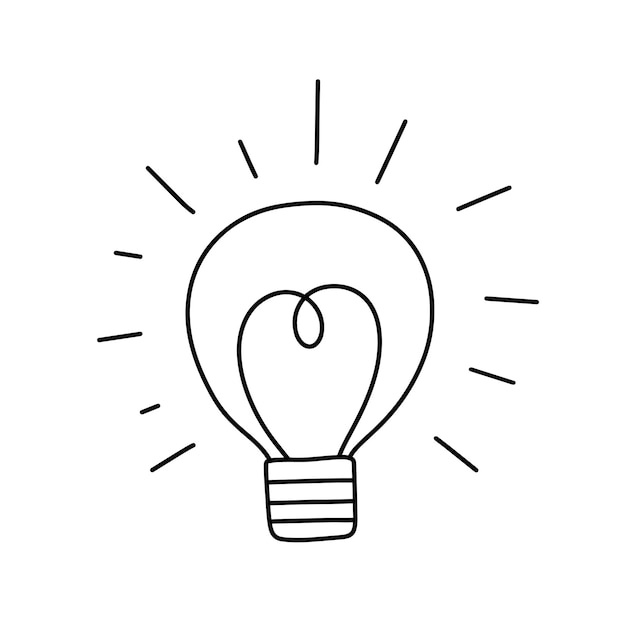 Glühbirnen-Gliederungssymbol isoliert auf weißem Hintergrund Doodle-Vektorillustration Beleuchtung elektrische Lampe