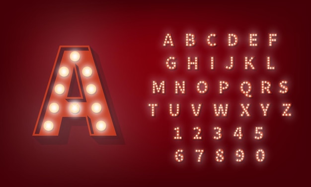 Glühbirnenalphabet. Broadway Retro-Stil Typografie Schriftart.