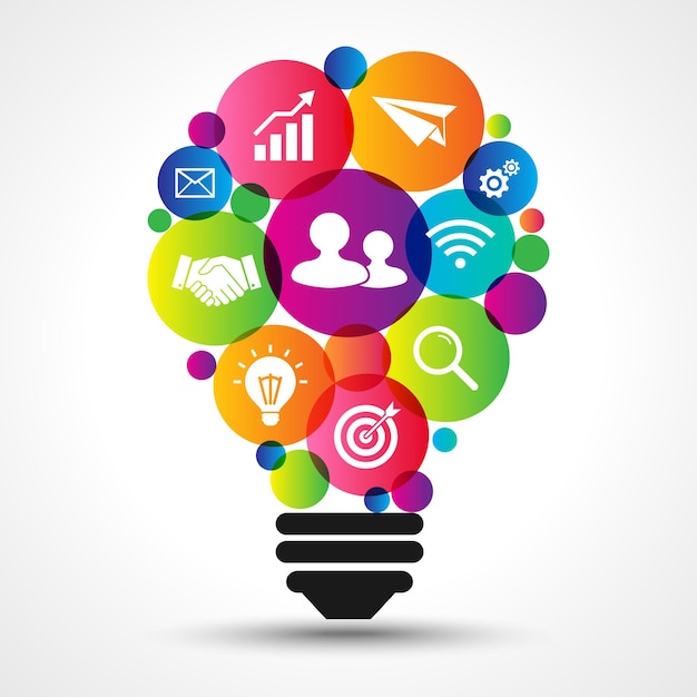 Glühbirnensymbol und Business-Marketing isoliert auf weißem Hintergrund modern. kreatives Denken.