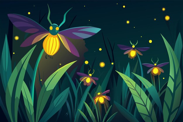 Glühende, feuerfliegenförmige iris, die im dunkeln leuchtet illustration