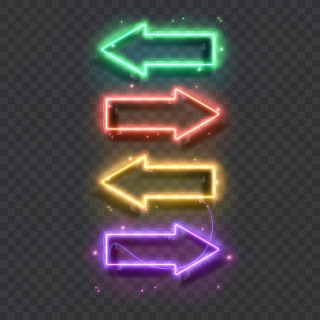 Glühende Neonpfeilzeiger auf Backsteinmauerhintergrund Retro-Schild mit hellen Neonröhren