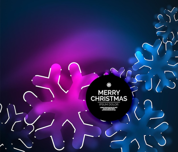 Glühende Winterschneeflocken auf dunklem Weihnachts- und Neujahrshintergrund. Vektorabstrakter Hintergrund in violetten und blauen Farben