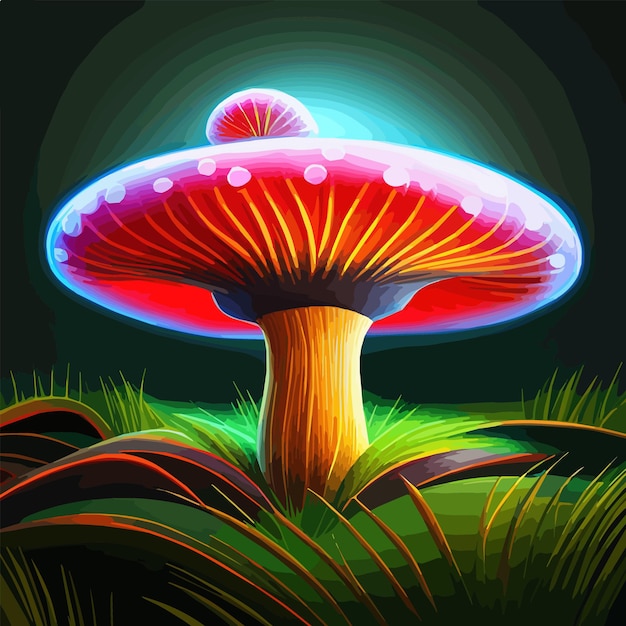 Glühender Fleckenfluoreszierender Pilz mystischer lumineszierender Wald psychedelischer Farbvektor