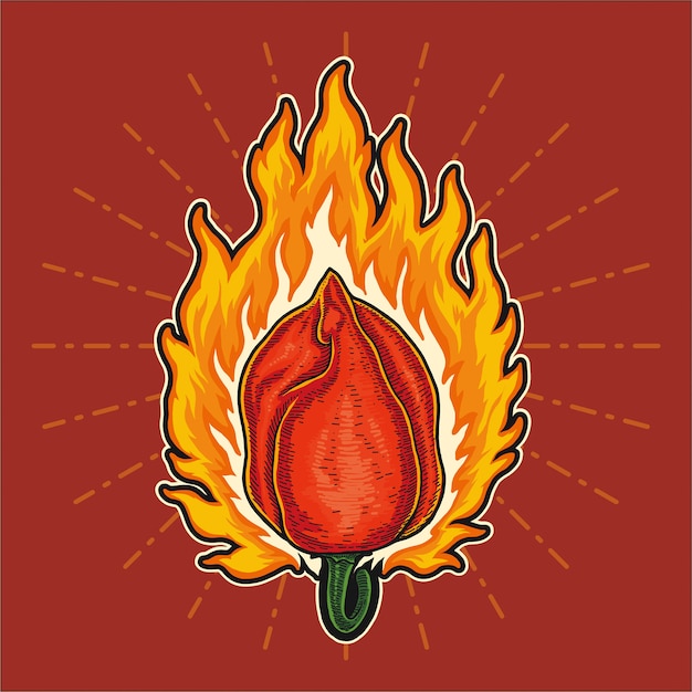 Vektor glühender habanero-chili auf feuerillustration