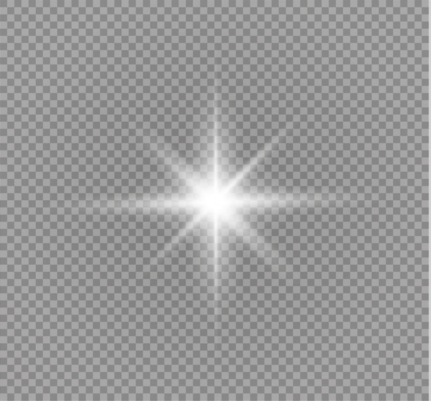 Glühendes Licht explodiert auf einem transparenten Hintergrund. Heller Stern. Transparent strahlende Sonne, heller Blitz.