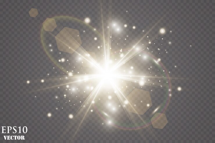 Glühlichteffekt. Glitzernder Staub. Stern explodieren. Flash-Konzept.