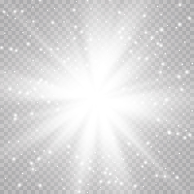 Glühlichteffekt. Starburst mit Funkeln auf transparentem Hintergrund. Sonne