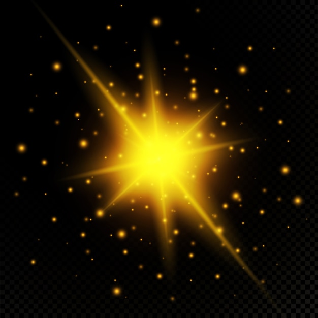 Glühlichteffekt. Stern platzte mit Funkeln. Sonnenillustration