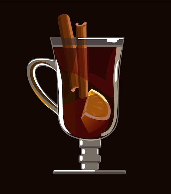 Glühwein mit glas getränk und zutaten vektorillustration