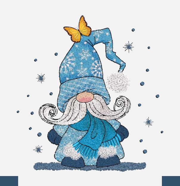 Vektor gnome blauer gnome mit einem schmetterlingsaquarell-designvektor