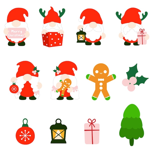 Gnome Christmas Flat Clipart, Frohe Weihnachten Gnome Collections