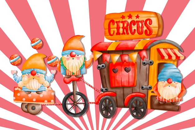 Gnome und clown circus illustrationen cute cartoon childish style illustrationen