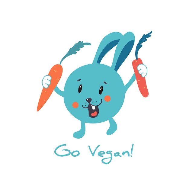 Go Vegan Der glückliche Hase mit einer Karotte