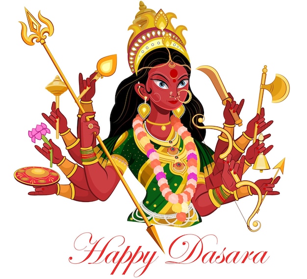 Göttin Durga, Happy Durga Puja Subh Navratri, Happy Dasara Indian Festival Vector Illustration
