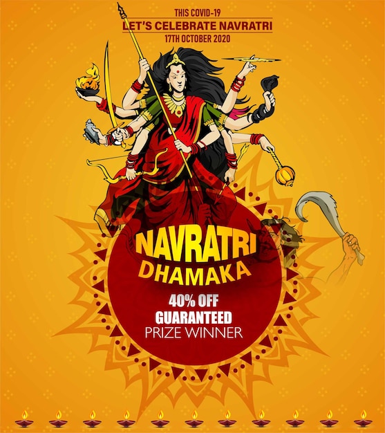 Vektor göttin maa durga in happy dussehra navratri hintergrund template design feierte glückliche durga puja