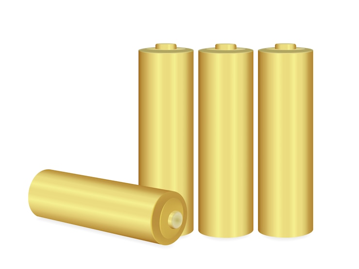 Vektor gold aa-batterien über weißem hintergrund