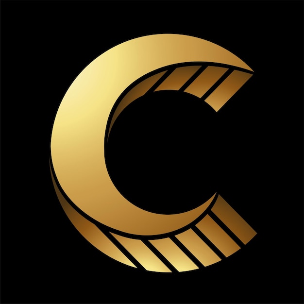 Vektor gold abstrakt gestreifter verdrehter buchstabe c icon auf schwarzem hintergrund