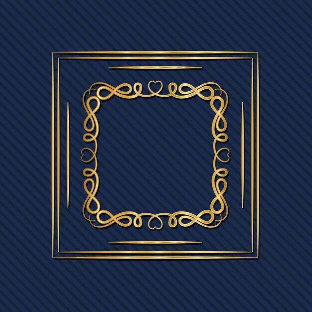 Vektor gold art deco rahmen mit ornament auf blauem hintergrund