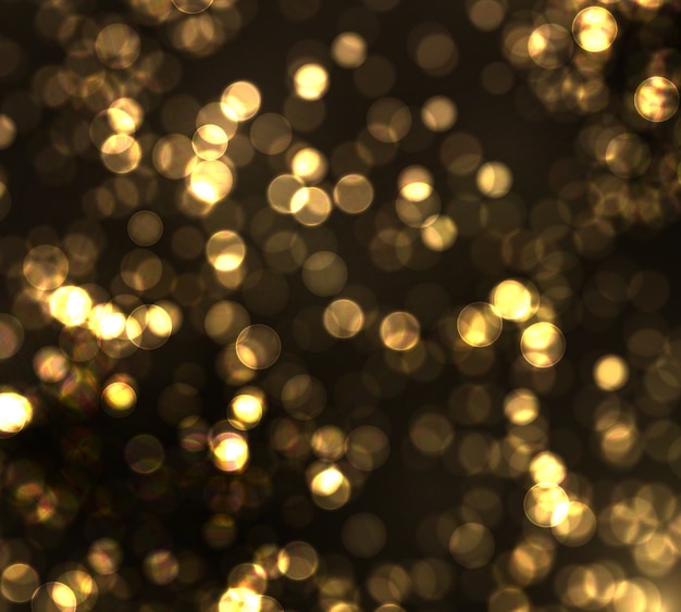 Gold Bokeh Unscharfes Licht auf schwarzem Hintergrund. Goldene Lichter Abstraktes Glitzern defokussierte blinkende Sterne und Funken.