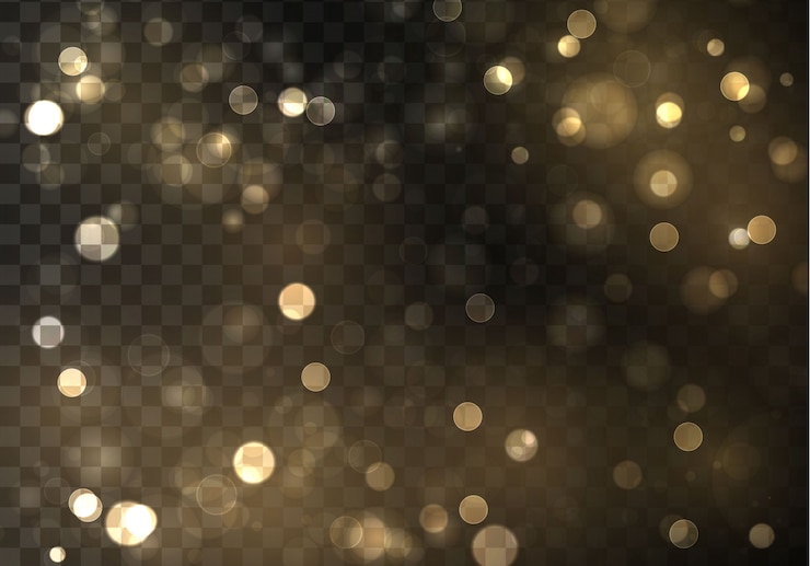 Vektor gold bokeh unscharfes licht auf schwarzem hintergrund. vorlage für goldene lichter und neujahrsfeiertage. abstraktes glitzern defokussierte blinkende sterne und funken.