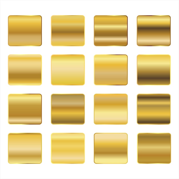 Vektor gold gradient texture pack glänzende goldene metallfolie gradient set vektor-illustration