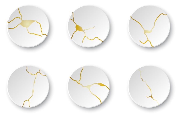 Vektor gold kintsugi risse gebrochene und risseffekt krakelee und beschädigte textur