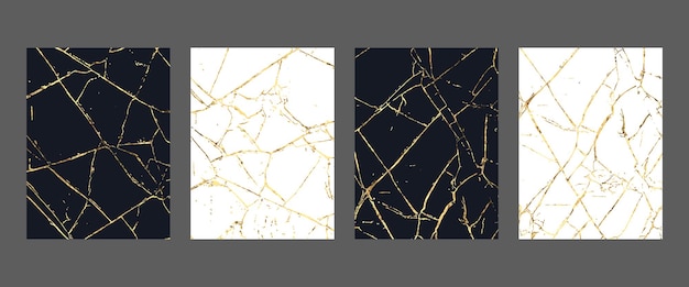 Gold kintsugi Template Design Vektor Luxus goldene Marmor Textur mit Linien Rissmuster für Wand...